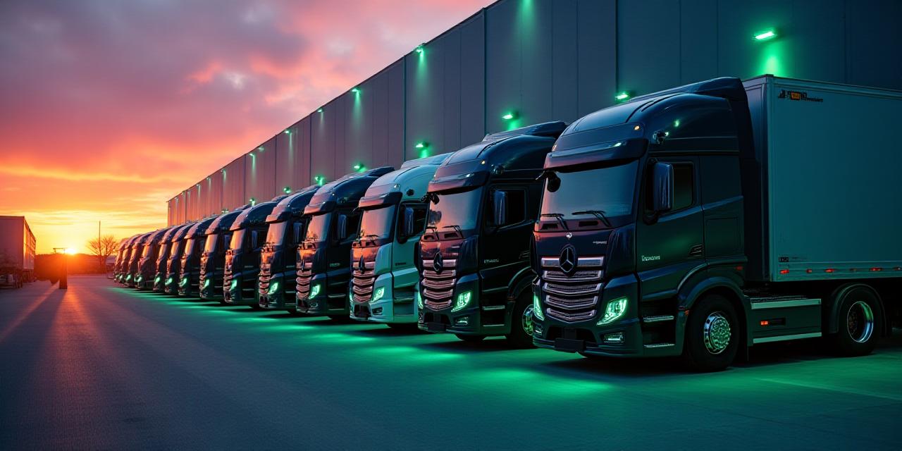 Modern logistics fleet at twilight in Arizona